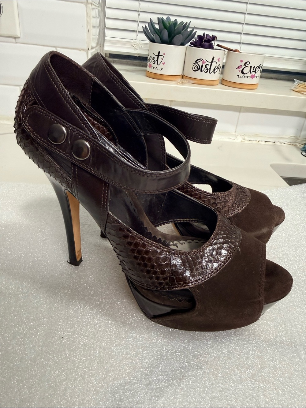Y2K BEBE Dark Brown Strappy High Heel Sandals